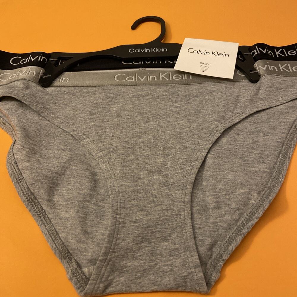 NEW! 2 PAIRS !! Calvin Klein Bikini Panties W Logo Band / Large / MSRP $26